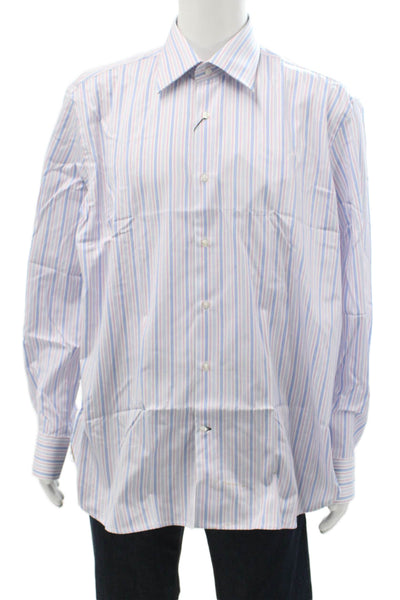 Giorgio Valentini Mens Point Collar Striped Cotton Dress Shirt Size XL