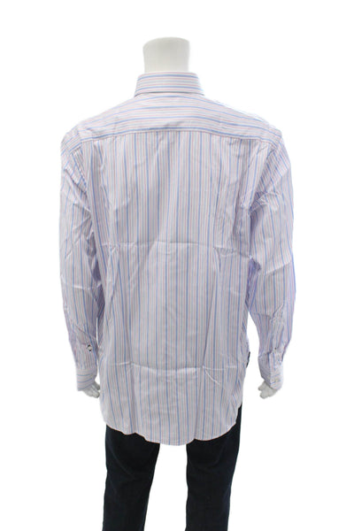 Giorgio Valentini Mens Point Collar Striped Cotton Dress Shirt Size XL