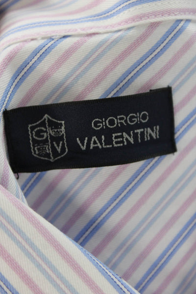 Giorgio Valentini Mens Point Collar Striped Cotton Dress Shirt Size XL