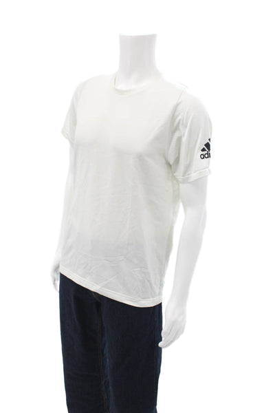 Adidas Mens White Crew Neck T-Shirt Sports Polyester Nylon Size M