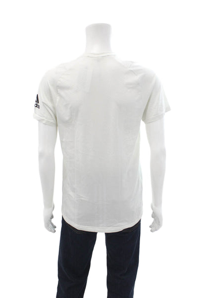 Adidas Mens White Crew Neck T-Shirt Sports Polyester Nylon Size M