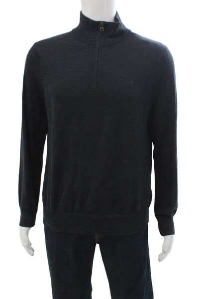J Crew Mens Dark Gray Merino Wool Mock Neck Pullover Zip Size M