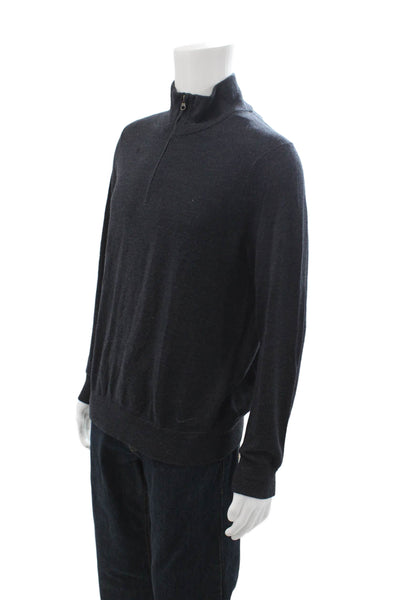 J Crew Mens Dark Gray Merino Wool Mock Neck Pullover Zip Size M
