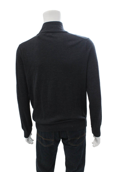 J Crew Mens Dark Gray Merino Wool Mock Neck Pullover Zip Size M