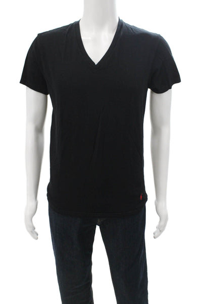 Polo Ralph Lauren Mens Black V-Neck Cotton T-Shirt Short Sleeve Designer Size M