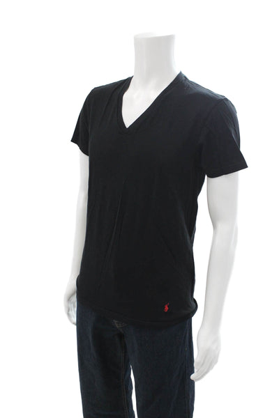 Polo Ralph Lauren Mens Black V-Neck Cotton T-Shirt Short Sleeve Designer Size M