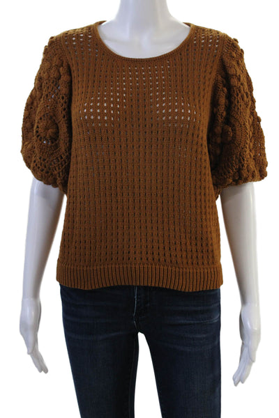 Stella Pardo Unisex Brown Cotton Bohemian Pullover Roundneck ShortSleeve Size M