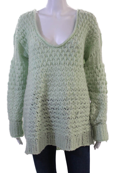 Free People Unisex Bohemian V Neck Green Pullover Sweater Long Sleeve Size M