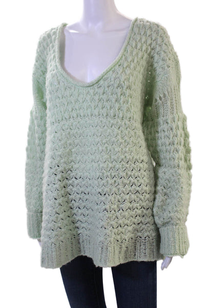 Free People Unisex Bohemian V Neck Green Pullover Sweater Long Sleeve Size M