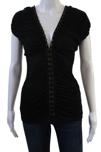 7 For All Mankind Womens V-Neck Black Lyocell Top Gothic Hook & Eye Size XS