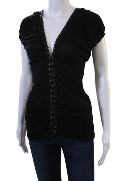 7 For All Mankind Womens V-Neck Black Lyocell Top Gothic Hook & Eye Size XS