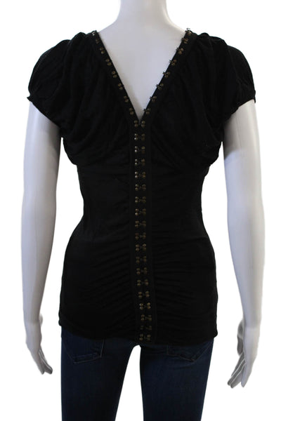 7 For All Mankind Womens V-Neck Black Lyocell Top Gothic Hook & Eye Size XS