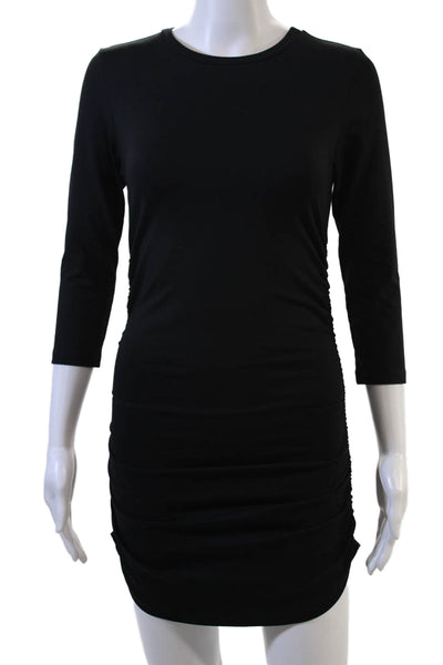 Susana Monaco Women Bodycon Mini Dress Black 3/4 Sleeve Crew Neck Rayon Size XS