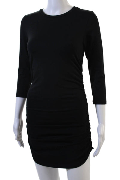 Susana Monaco Women Bodycon Mini Dress Black 3/4 Sleeve Crew Neck Rayon Size XS
