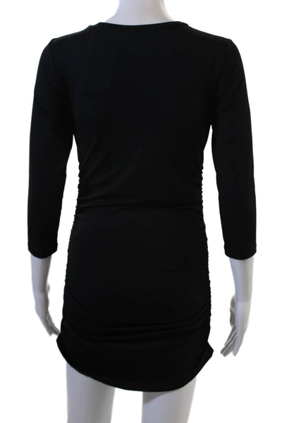 Susana Monaco Women Bodycon Mini Dress Black 3/4 Sleeve Crew Neck Rayon Size XS