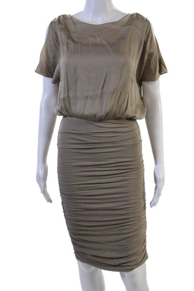 Alice + Olivia Women Blouson Pencil Dress Beige Rayon Short Sleeve Size 0