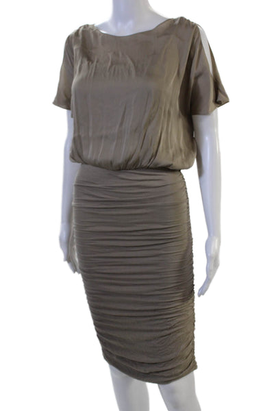 Alice + Olivia Women Blouson Pencil Dress Beige Rayon Short Sleeve Size 0