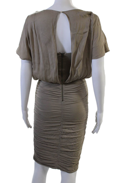 Alice + Olivia Women Blouson Pencil Dress Beige Rayon Short Sleeve Size 0