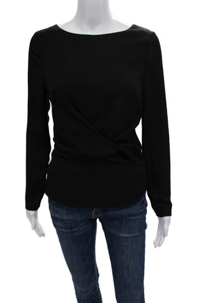 Reiss Womens Black Cotton Long Sleeve Zip Blouse Classic Solid Size 4