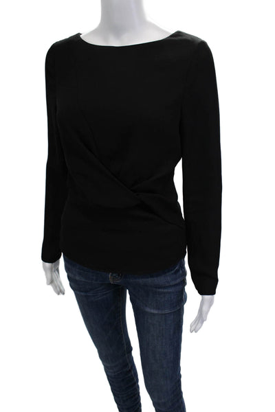 Reiss Womens Black Cotton Long Sleeve Zip Blouse Classic Solid Size 4