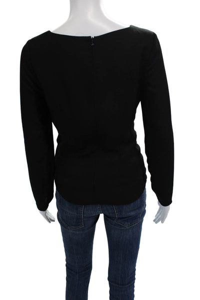 Reiss Womens Black Cotton Long Sleeve Zip Blouse Classic Solid Size 4