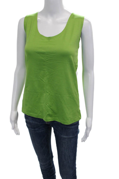 A'nue Ligne Women Basic Sleeveless Tank Green Round Neck Size 2
