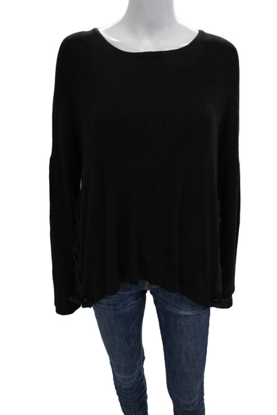 Velvet Unisex Black Pullover Sweater Long Sleeve Round Neck Size L