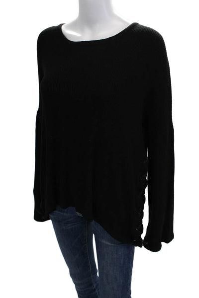 Velvet Unisex Black Pullover Sweater Long Sleeve Round Neck Size L