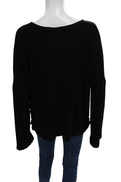 Velvet Unisex Black Pullover Sweater Long Sleeve Round Neck Size L