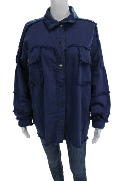 Elan Women Dark Blue Cotton Graphic Long Sleeve Jacket Size L