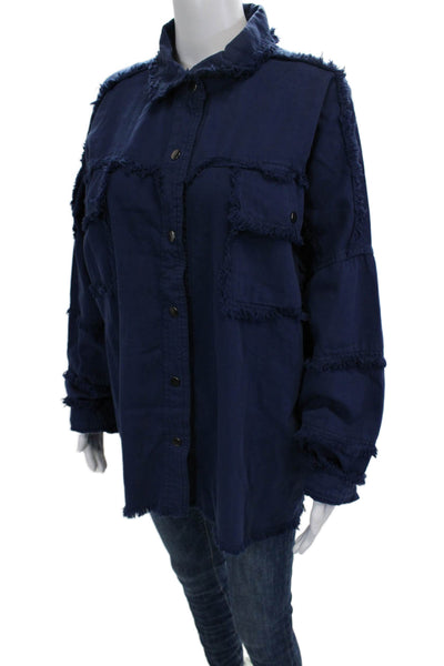 Elan Women Dark Blue Cotton Graphic Long Sleeve Jacket Size L