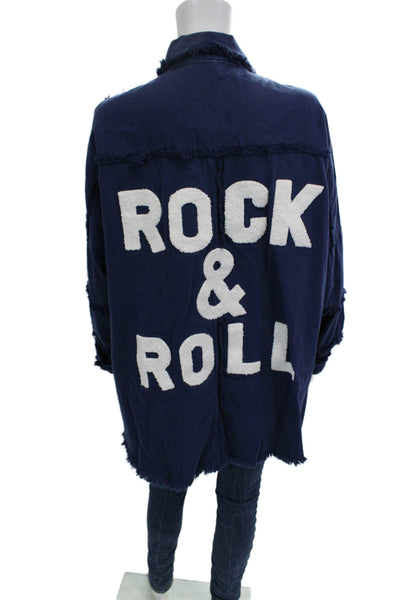 Elan Women Dark Blue Cotton Graphic Long Sleeve Jacket Size L