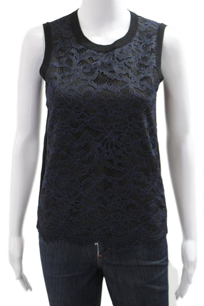 J Crew Womens Black Floral Tank Crew Neck Button Sleeveless Size XS