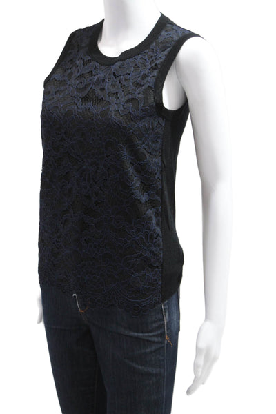 J Crew Womens Black Floral Tank Crew Neck Button Sleeveless Size XS