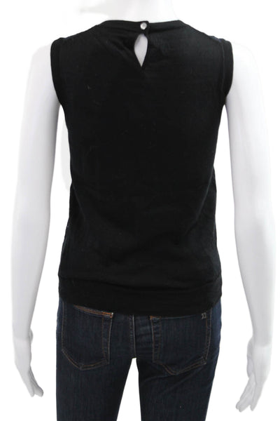 J Crew Womens Black Floral Tank Crew Neck Button Sleeveless Size XS
