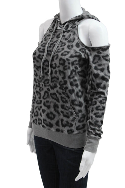 Splendid Women Pullover Hoodie Dark Gray Leopard Drawstring Size XS