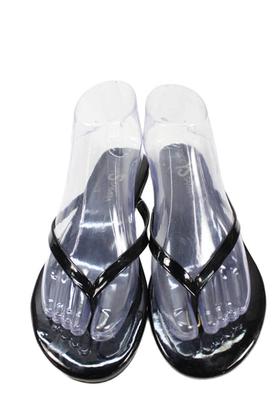 Yosi Samra Womens Shiny Slip On Flat Thong Flip Flops Shoes Black Size 7