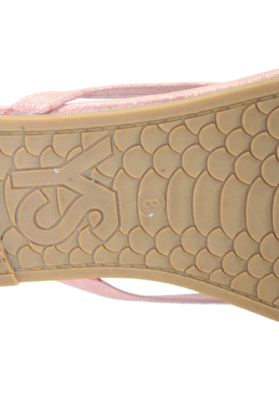 Yosi Samra Womens Glittery Slip On Thong Flip Flop Shoes Pink Size 8