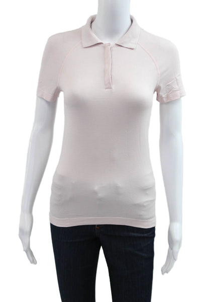 Lululemon Womens Striped Collar Short Sleeve Polo Shirt Pink Size 4