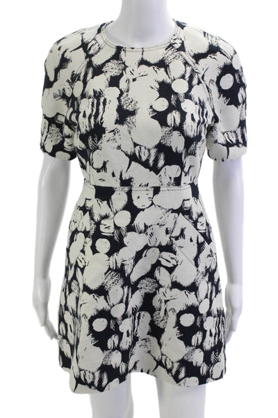 Maison Kitsune Women Fit & Flare Mini Dress Black Cotton Zip Crew Neck Size 36
