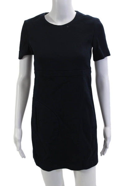 Theory Womens Dark Blue Mini Shift Dress Crew Neck Short Sleeve Size 2