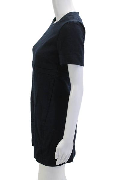 Theory Womens Dark Blue Mini Shift Dress Crew Neck Short Sleeve Size 2