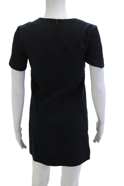 Theory Womens Dark Blue Mini Shift Dress Crew Neck Short Sleeve Size 2