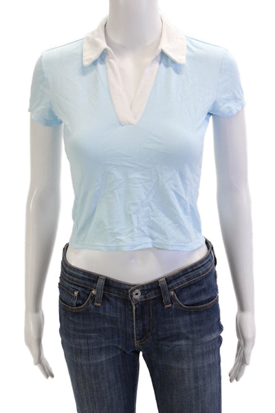 Lilly Pulitzer Women Cropped Polo Short Sleeve Light Blue Collared Size XS