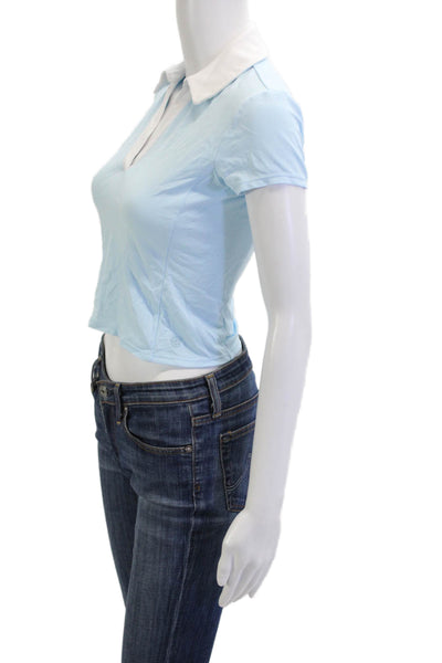Lilly Pulitzer Women Cropped Polo Short Sleeve Light Blue Collared Size XS