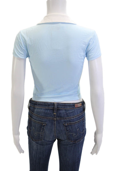 Lilly Pulitzer Women Cropped Polo Short Sleeve Light Blue Collared Size XS
