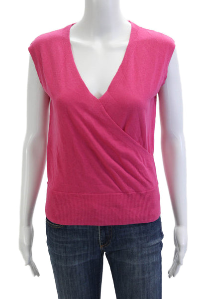 Kinross Cashmere Women Pink Silk Cashmere V Neck Sleeveless Top Size XS Petites