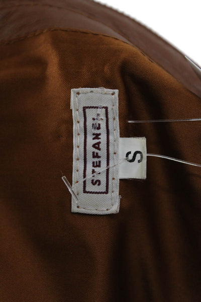 Stefanel Women Motorcycle Jacket Brown High Neck Zip Long Sleeve Size S