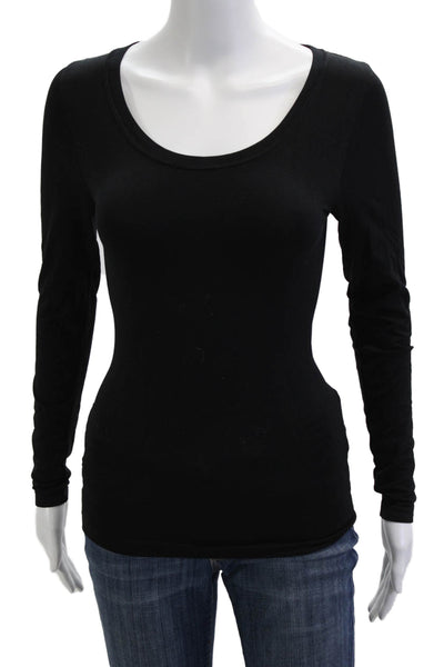 Sugar Lips Women Basic Black Long Sleeve Round Neck T-Shirt Spandex Size S