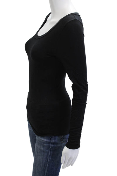 Sugar Lips Women Basic Black Long Sleeve Round Neck T-Shirt Spandex Size S